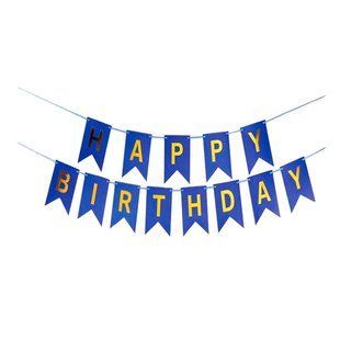 Гірлянда паперова прапорці Happy Birthday синя 645985 фото